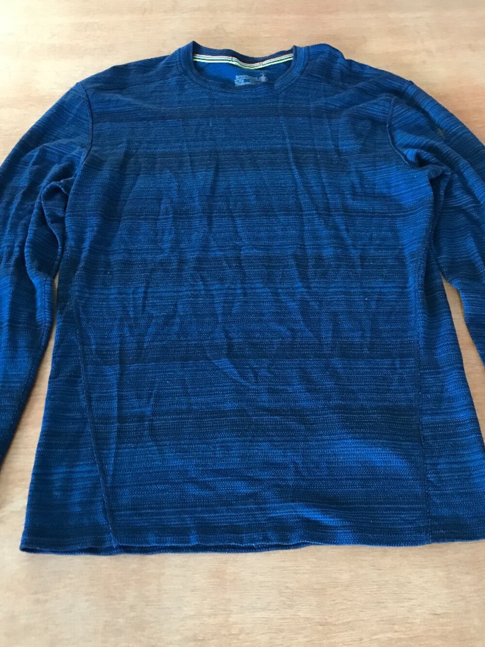 Smartwool Classic Thermal 100% Merino Wool Shirt Men XL Blue Striped Long Sleeve